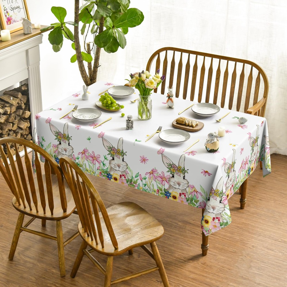 Horaldaily Easter Tablecloth 60×104 Inch 60" x 104" (Rectangular), Pink/Green