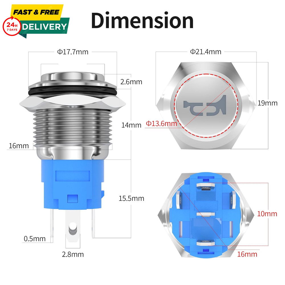 Horn Button Switch 12 Volt Momentary Push Button Switch 12V Air Horn Button