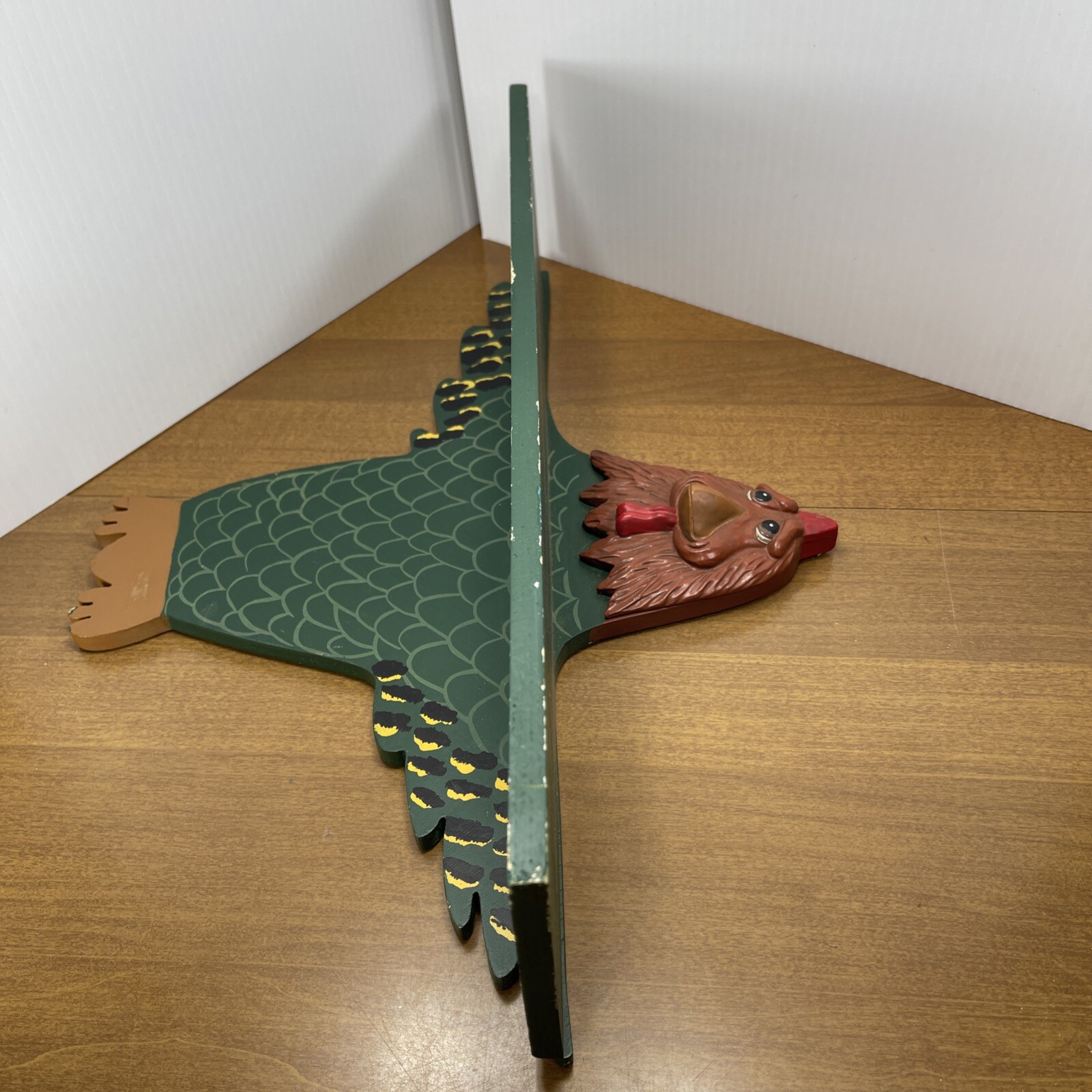 Hand Painted Hanging Shelf Vintage Green Rooster Chicken 1999 Country Folk Art