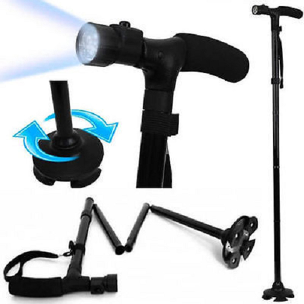 LED Folding Walking Cane for Seniors Men & Women w/ Non-Slip T Handle and Strap