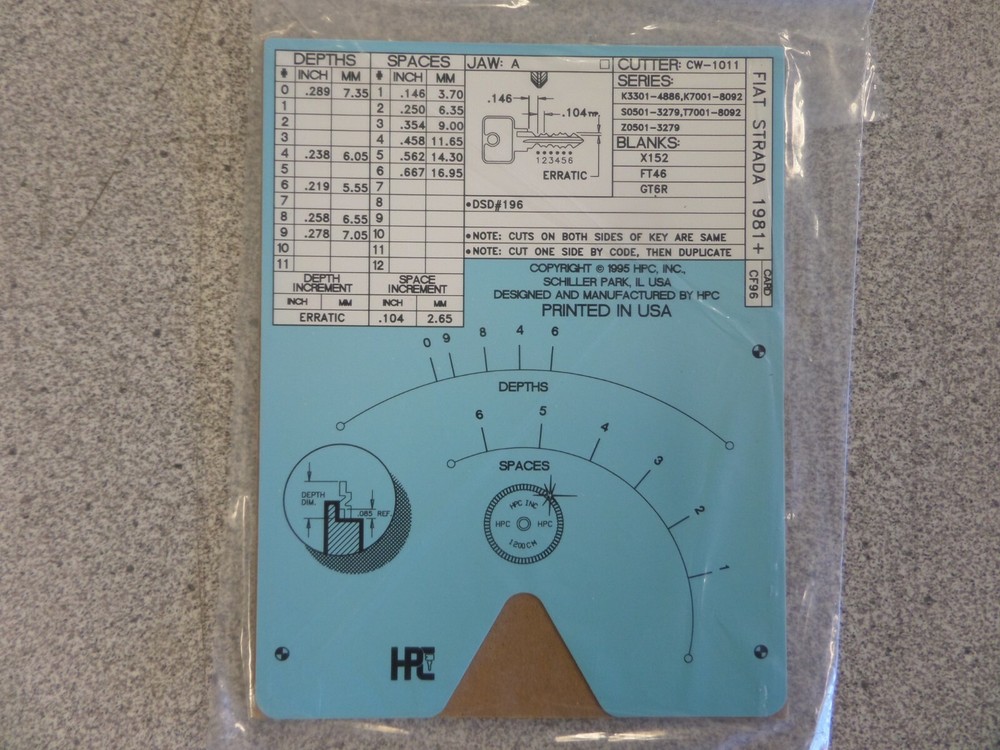 HPC CF96 FIAT STRADA/YUGO AUTO CODE MACHINE CODE CARD