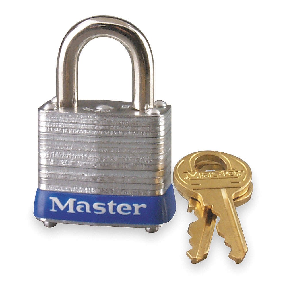 MASTER LOCK 7KA Keyed Padlock, 1/2 in,Rectangle,Silver 4T089