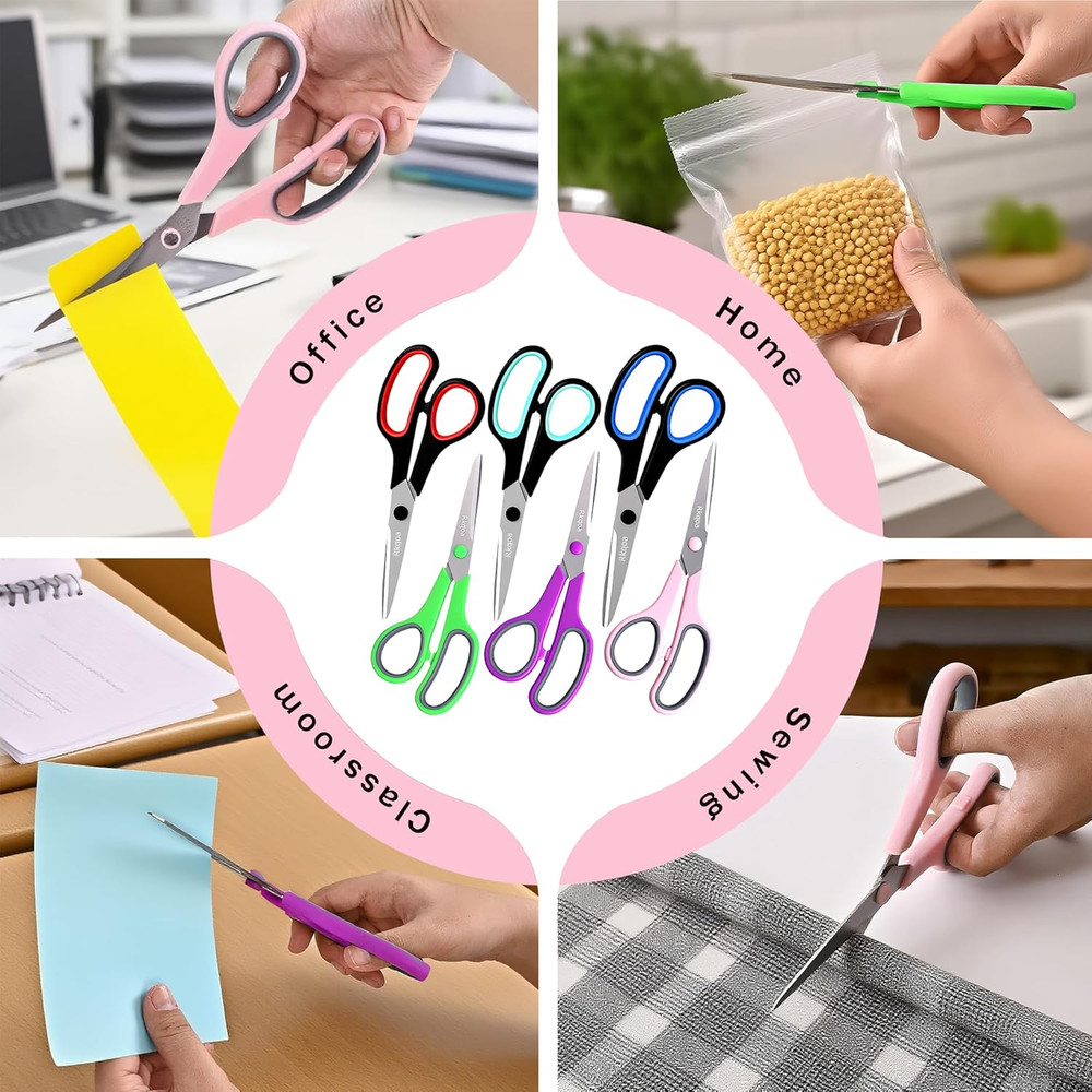 Scissors Set of 6-Pack, 8" All Purpose Scissors Bulk - Thick Sharp Shears for O