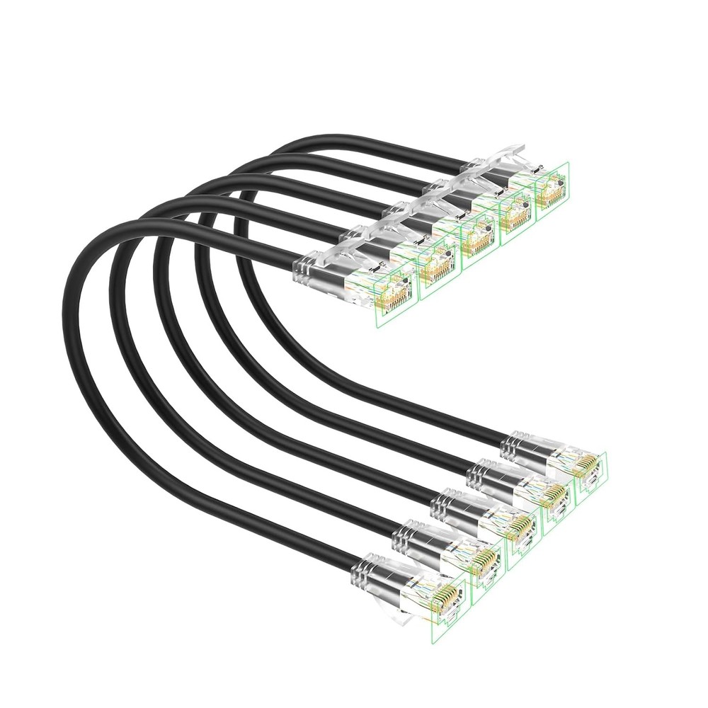 Cat 6 Patch Cables 3 feet (5Pack), Slim Cat6a Ethernet Cable 3FT, Black