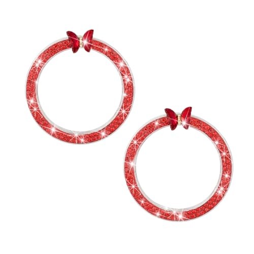 2PCS Bling Butterfly Car Engine Push Start Button Decoration Ring, Glitter Red