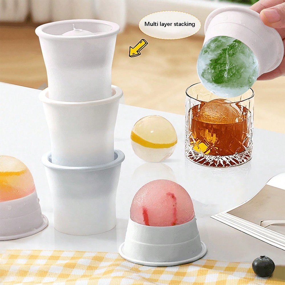 Sphere lce Ball Mold Round Maker Whiskey Cube Mold Stackable Silicone