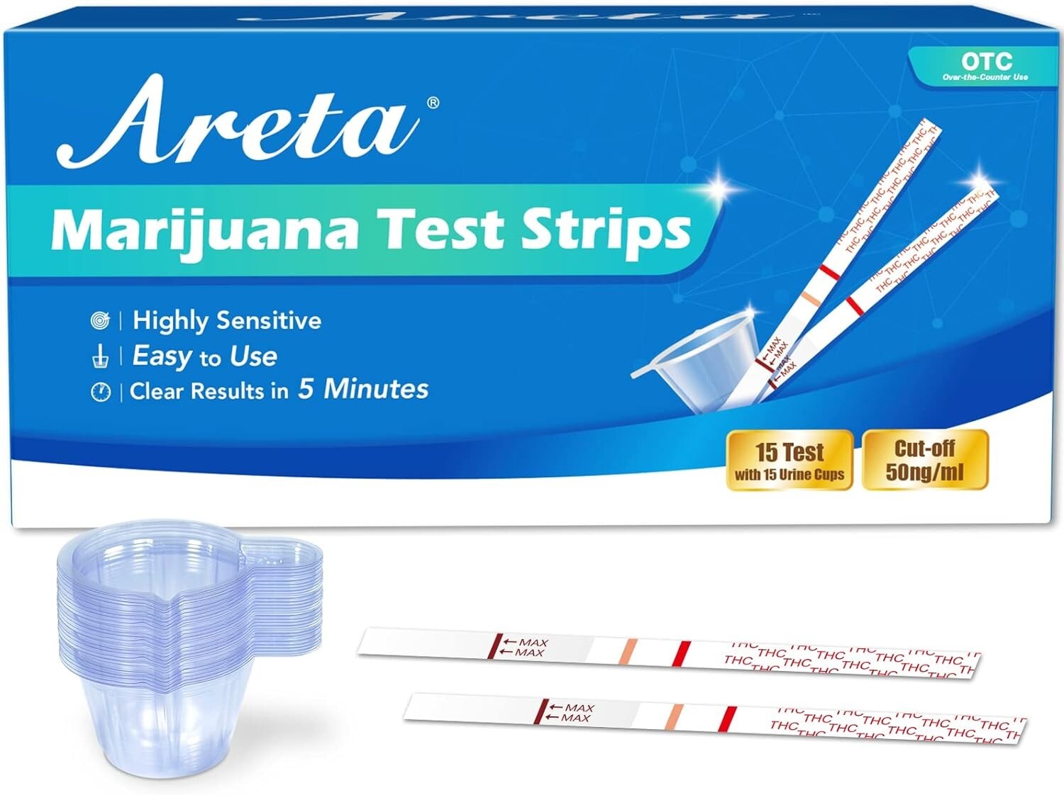 Areta Marijuana Test Strips: THC Drug Urine at Home Testing Kits for OTC Use