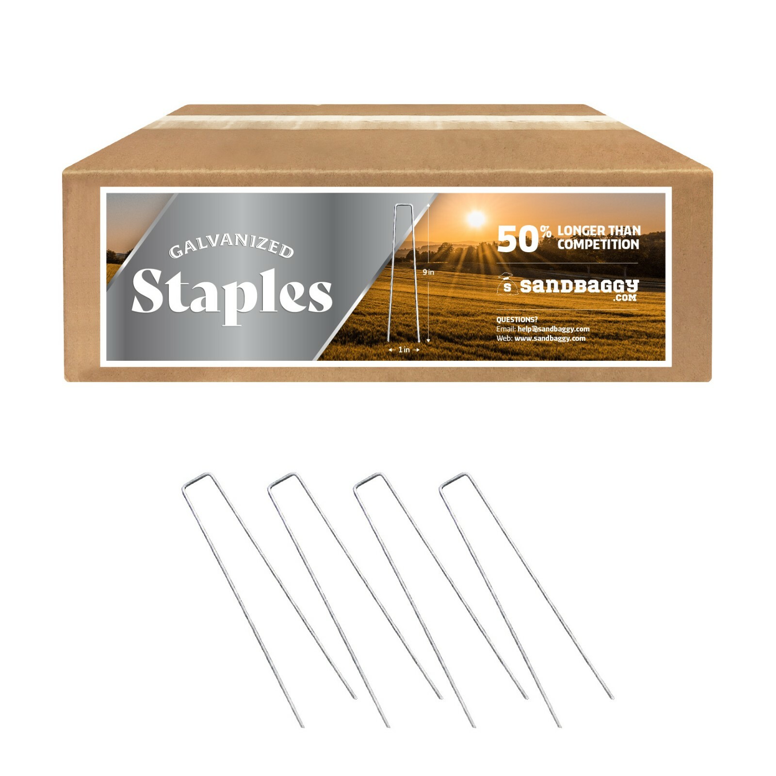 Sandbaggy 9 Inch GALVANIZED Landscape Staples ~ SOD Stakes Fabric Pins -11 Gauge