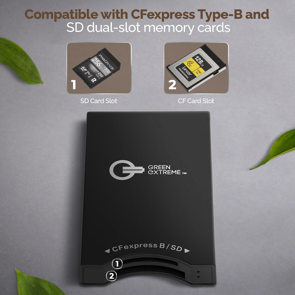 Green Extreme USB-C 3.2 Gen 2 CFexpress Type-B and SD UHS-II Memory Card Reader