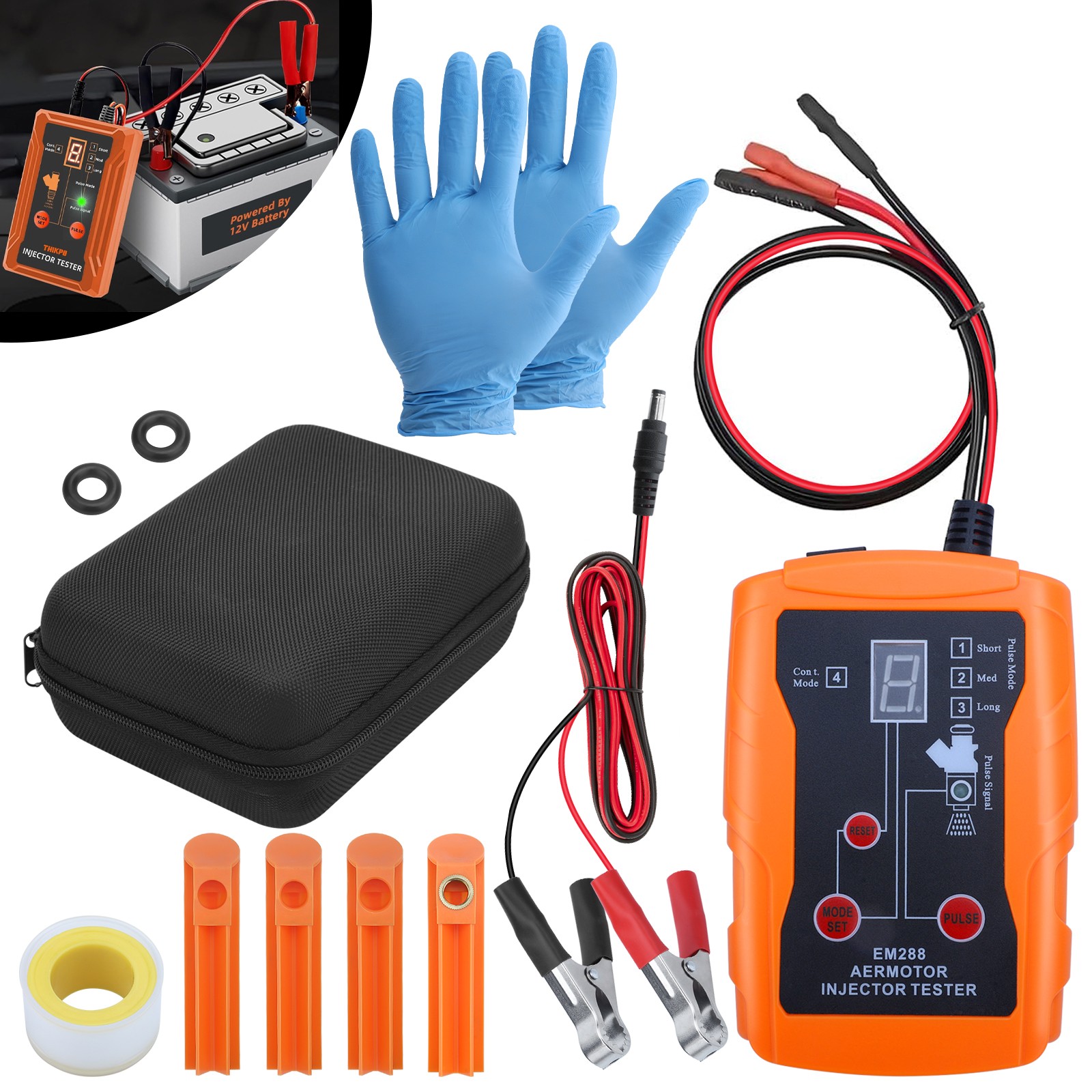 Universal Fuel Injector Tester Cleaner & Adapter DIY Cleaning Tools Kit Set 12V