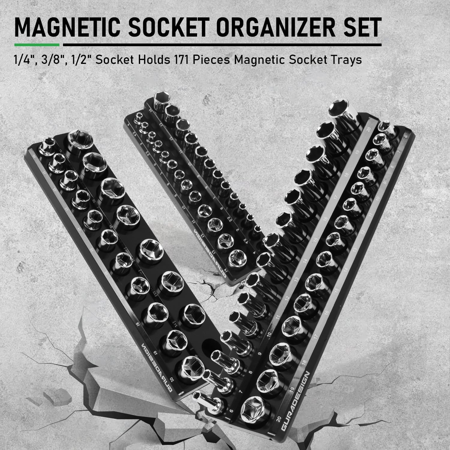 8PCS Magnetic Socket Organizer Set, Magnetic Socket Holder, 1/4", 3/8", 1/2" ...