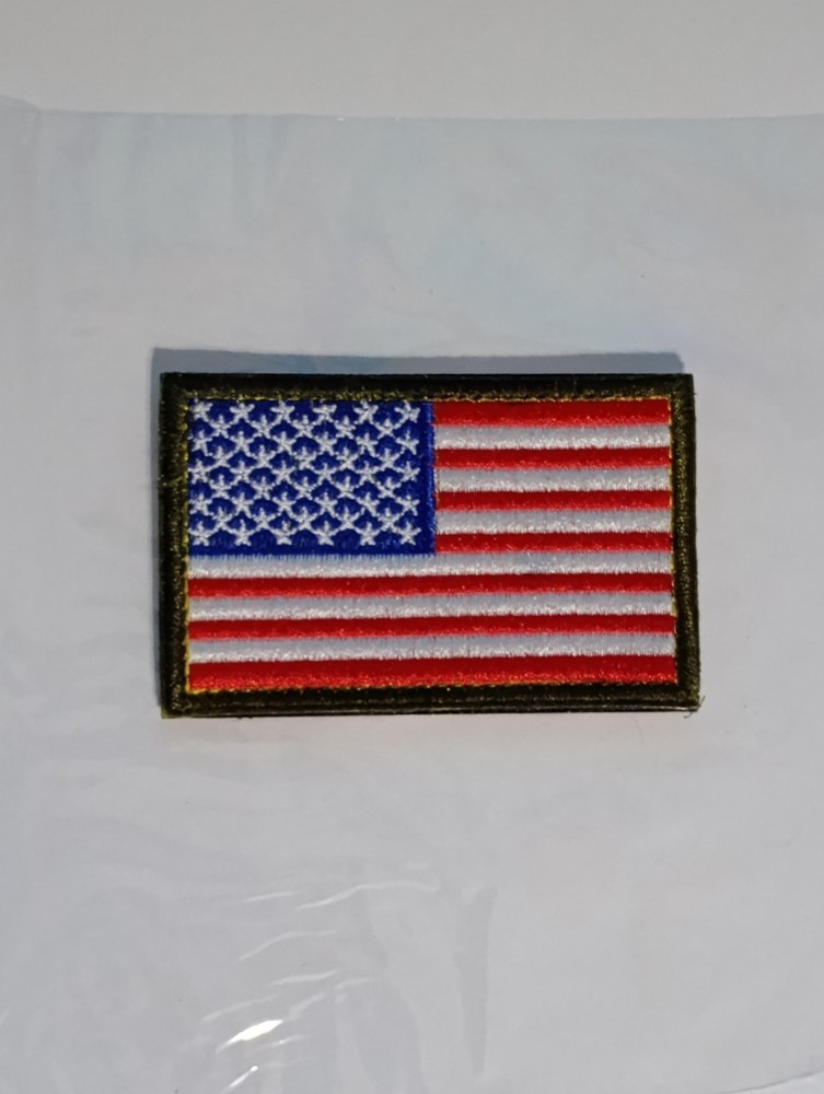 Embroidered Nylon USA Flag Patch 3" x 2" Hook & Loop Backing