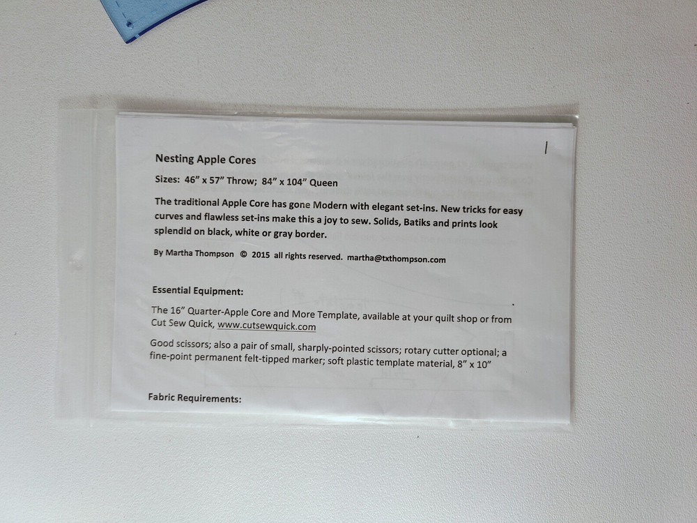 Nesting Apple Cores - Martha Thompson Quilting Pattern **WRONG SIZE TEMPLATE**