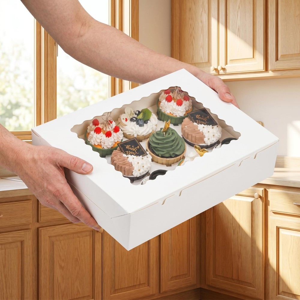 20 Pack White Paper Cupcake Boxes 12 Counts With Inserts Window Pastry Cookie