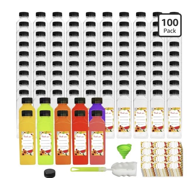 100pcs 16 oz Plastic bottles with lids