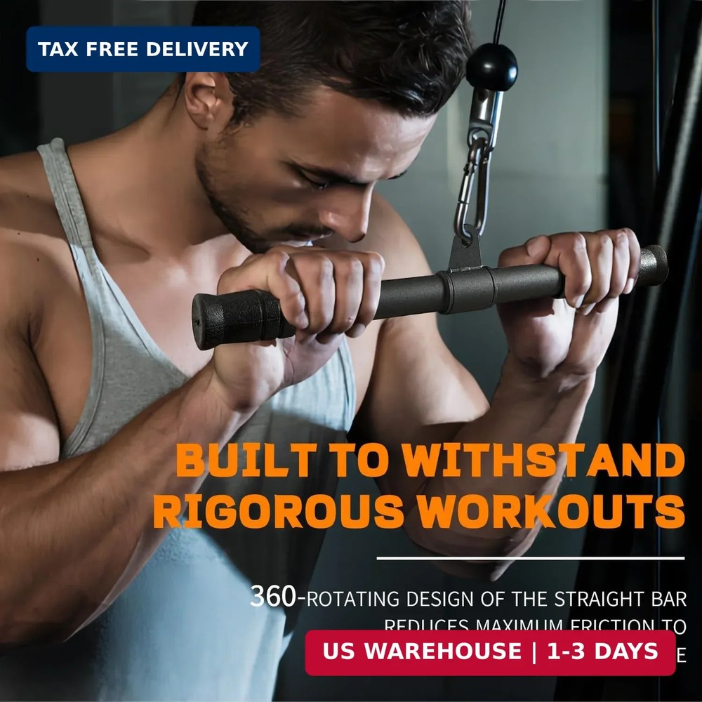 Straight Bar, Pull Down Bar 360 Rotating, Lat Pulldown Attachments Cable Attachm