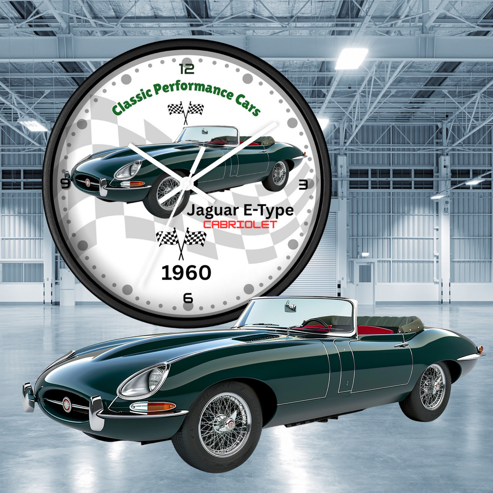 Jaguar E-Type Cabriolet Wall Clock | Classic Performance Cars, 1960