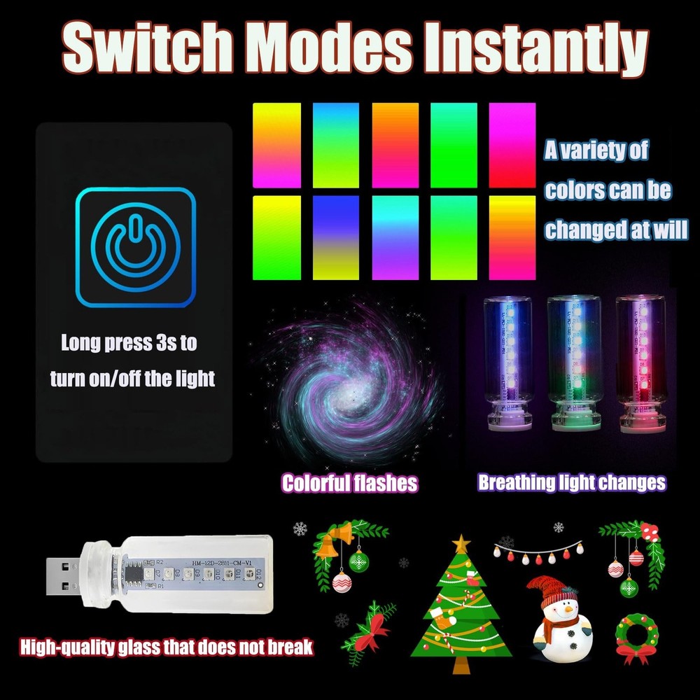 Car USB LED Night Light 13 Modes, Touch Adjustable, Retro Mood Light for Home &