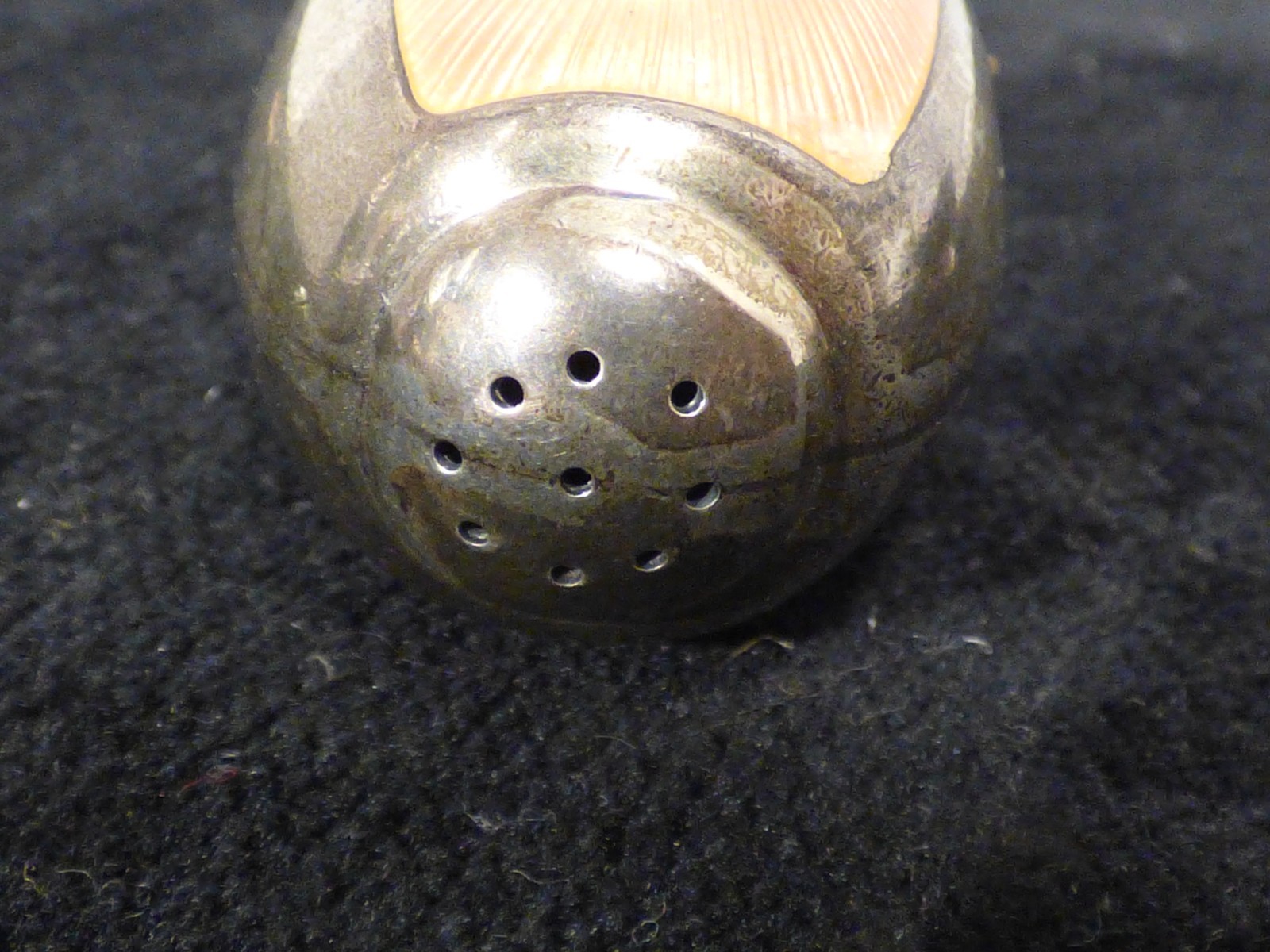 Antique Denmark Salt Cellar & Spoon & Pepper Shaker Sterling V.B. VB Pink Enamel