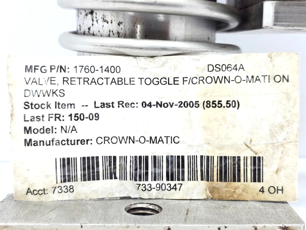 1760-1400 RETRACTABLE TOGGLE VALVE CROWN O MATIC