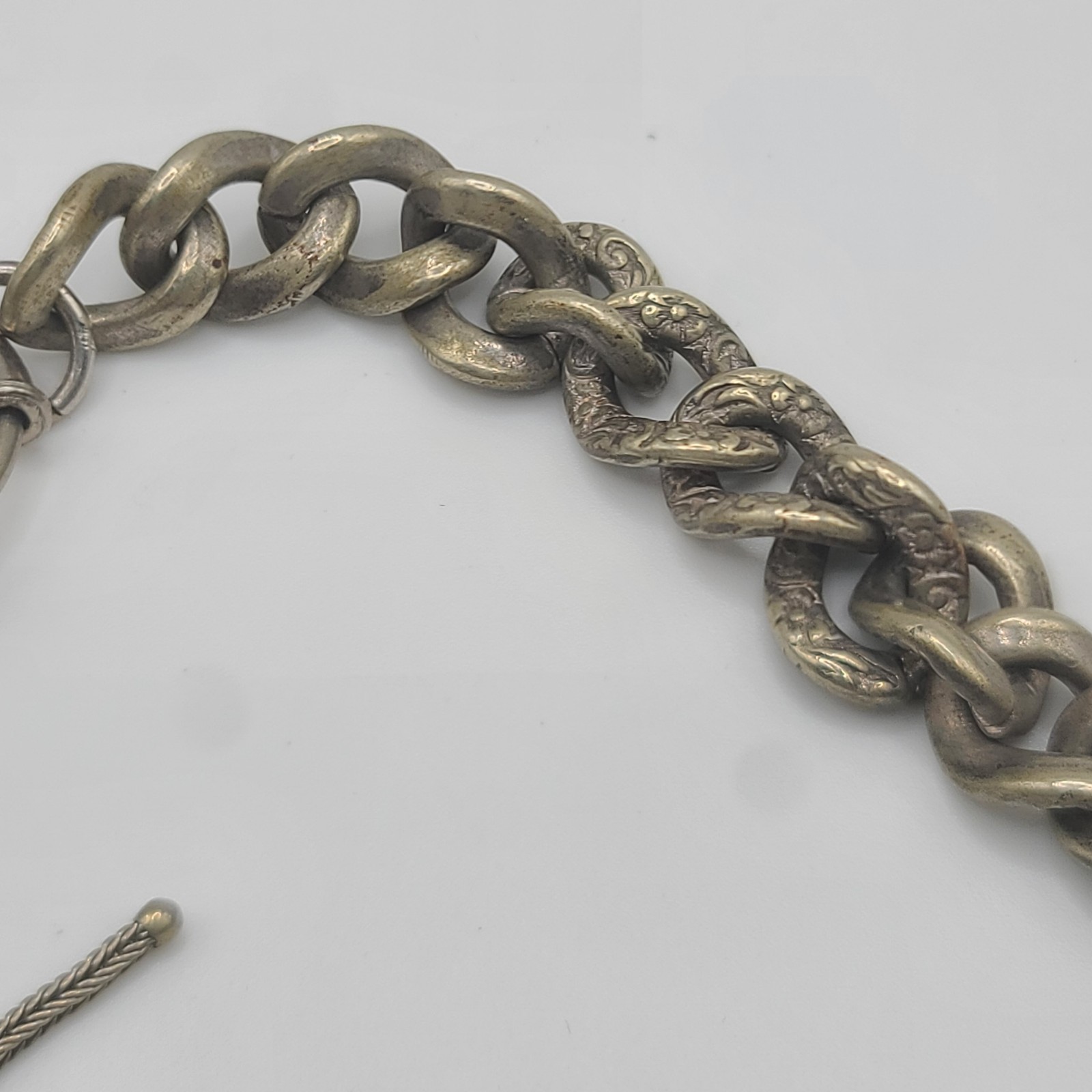 Vintage Slider Watch Chain Fob Gold Stone Fringe Silver Tone HEAVY NICE