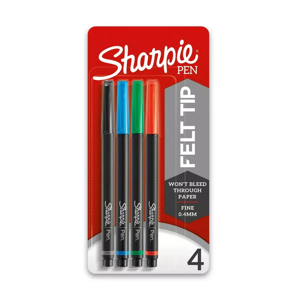 Pens, Fine Point (0.4mm), Assorted Colors, 4 Count
