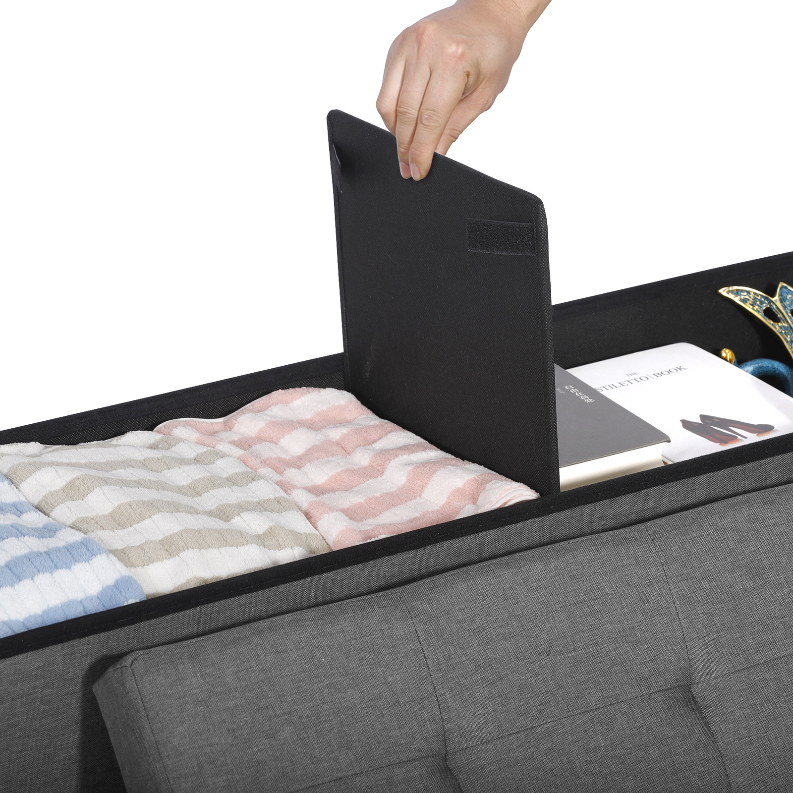 43" Storage Bench Folding Footrest Stool Toy Chest for Living Room Grey 18lbs