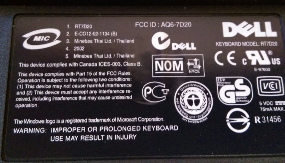 Genuine DELL Black PS/2 Computer Desktop Keyboard RT7D20