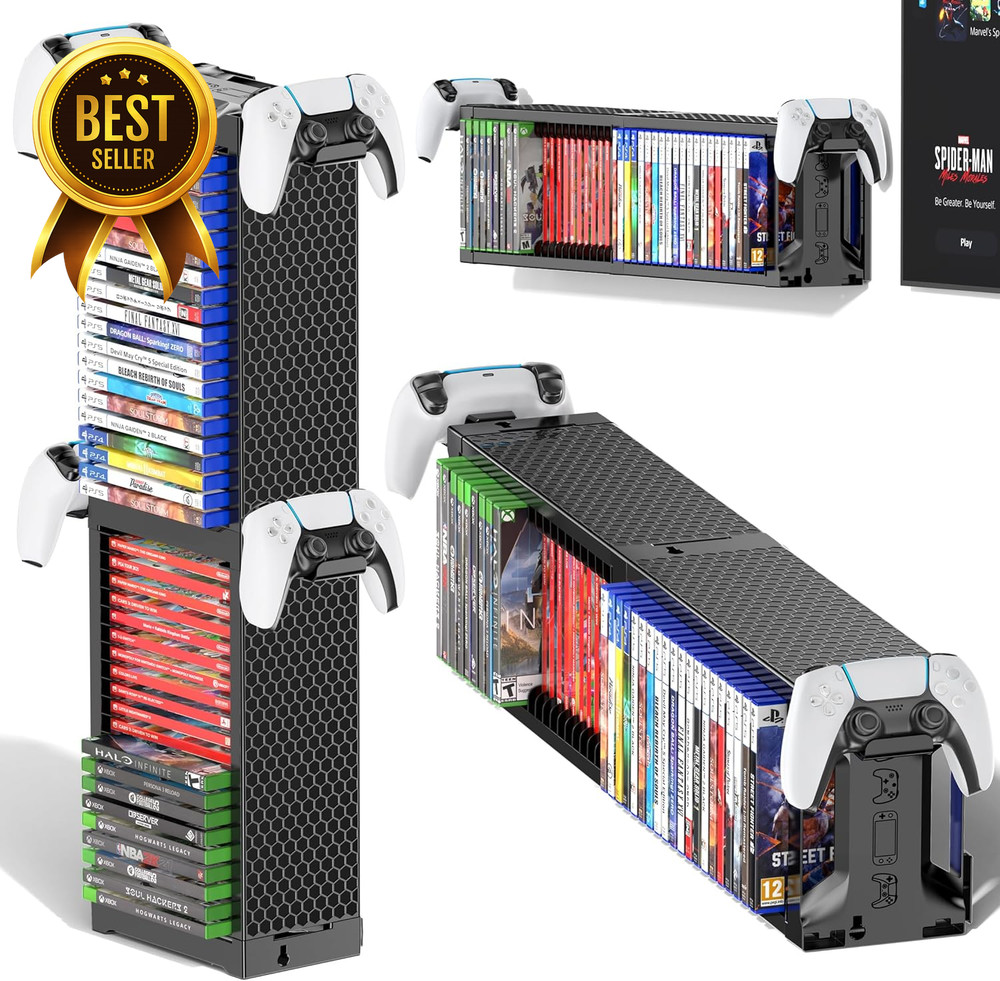 Video Game Storage Tower Rack PS5 PS4 Xbox Switch Game Stand Controller Holder