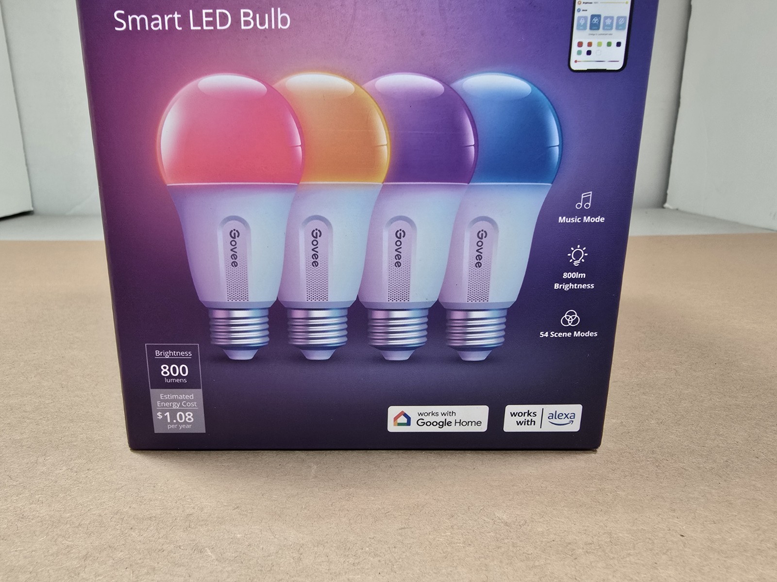 Govee Wi-Fi 800LM RGBWW 4pk LED Bulb: Home Theater Accessories New Sealed