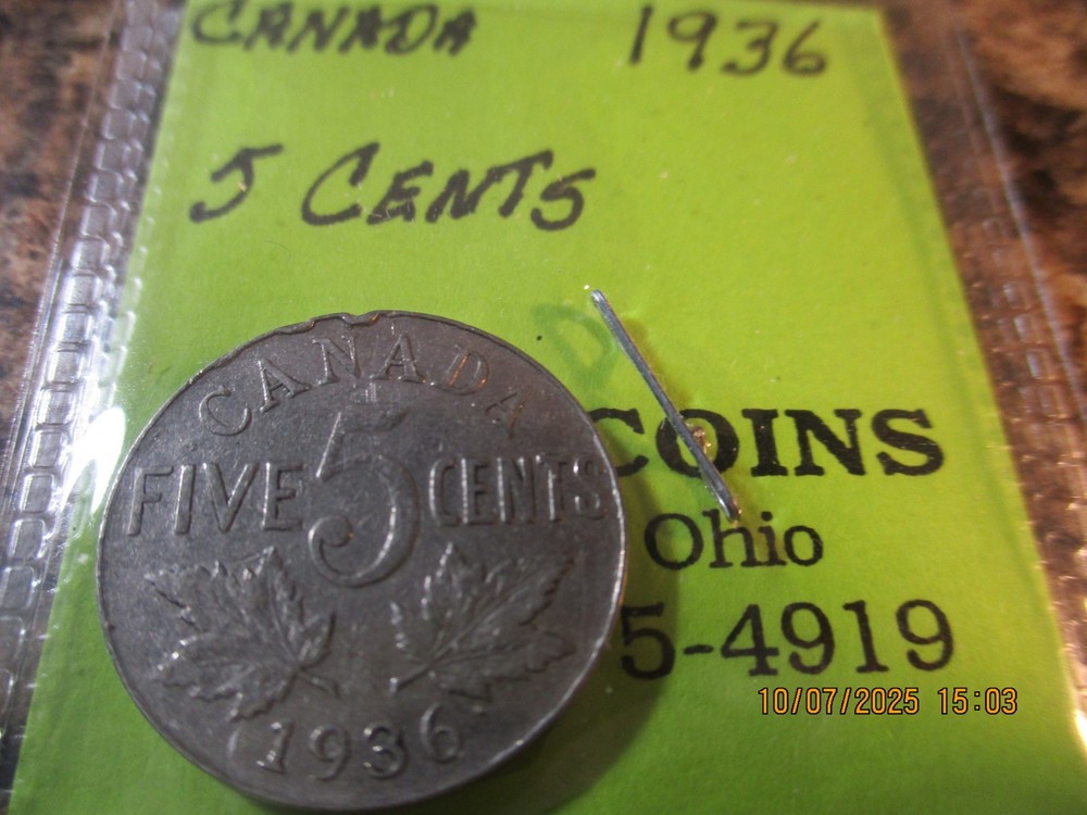 1936 CANADA FIVE CENTS 1 COIN      E