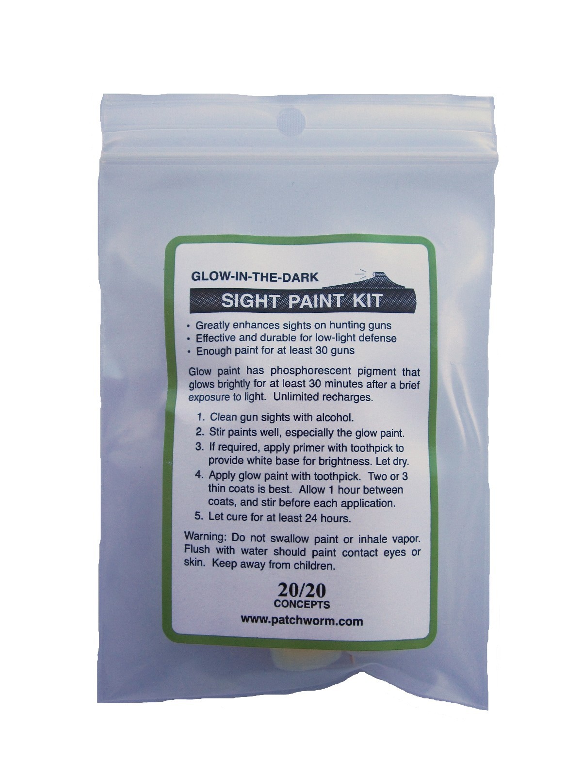 Glow in the Dark Sight Paint Kit for gun, rifle, pistol, bow - 4ml