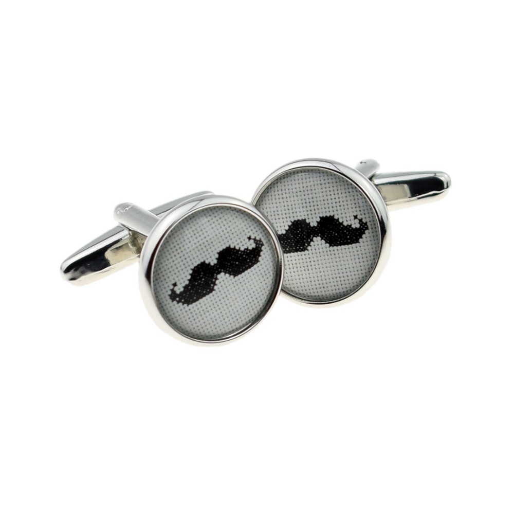 Retro Pixelated Moustache Round Cufflinks - X2BOC257