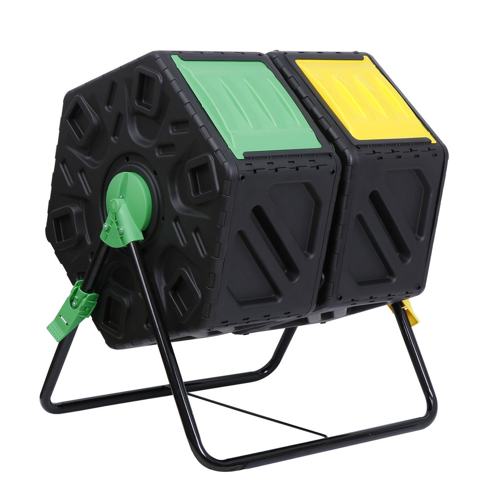 Dual 360 Degrees Rotation Compost Bins Tumbling Metal Support Sturdy Composting