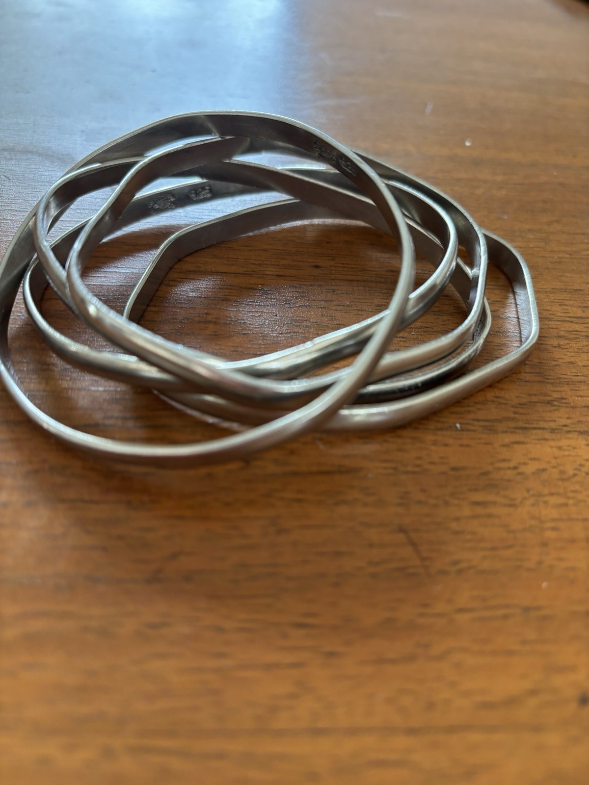 Set of 5 Mexican Sterling Silver Stacking Bangles 925 Mexico Vintage Bracelet