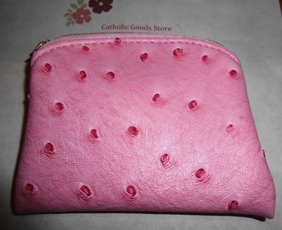 Pink Ostrich Skin Pattern Vinyl Rosary Pouch with lining