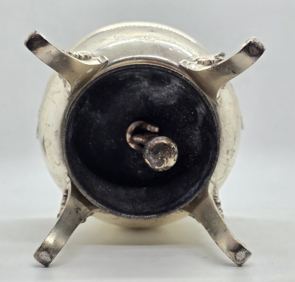 Antique Figural Gilt Silverplate Butler SPOON HOLDER WASTE BOWL Table Call Bell