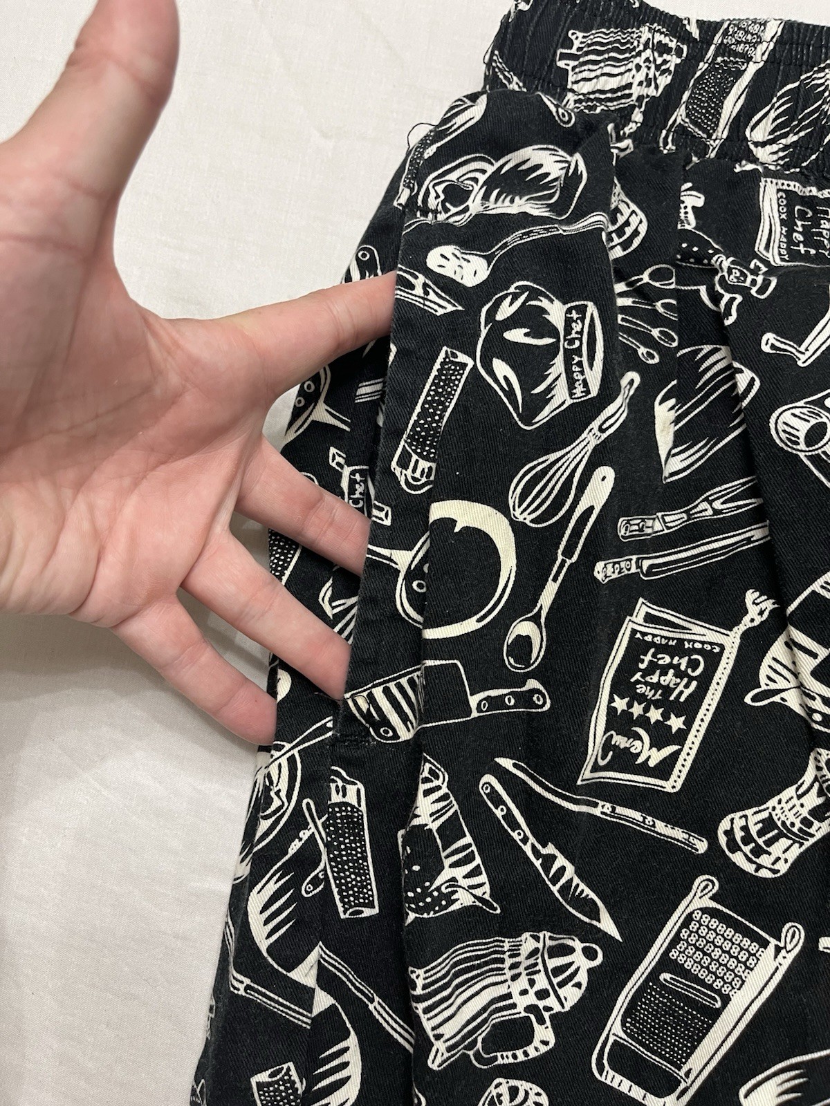 Vintage Happy Chef Utility Pants Black w/ Cooking Tools Size Medium w/ Pockets