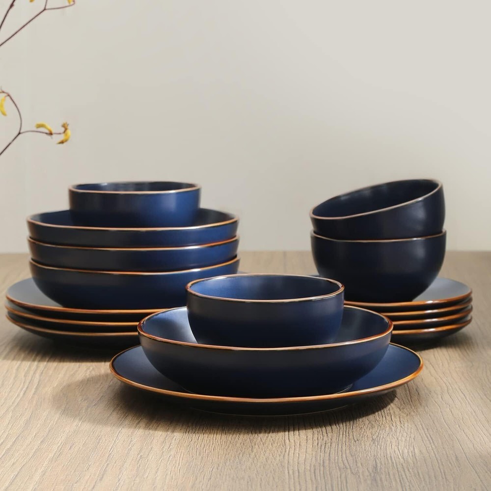 Dinner Service Set 16-Piece Dinnerware Set Stoneware Tableware Dinner Set, Blue