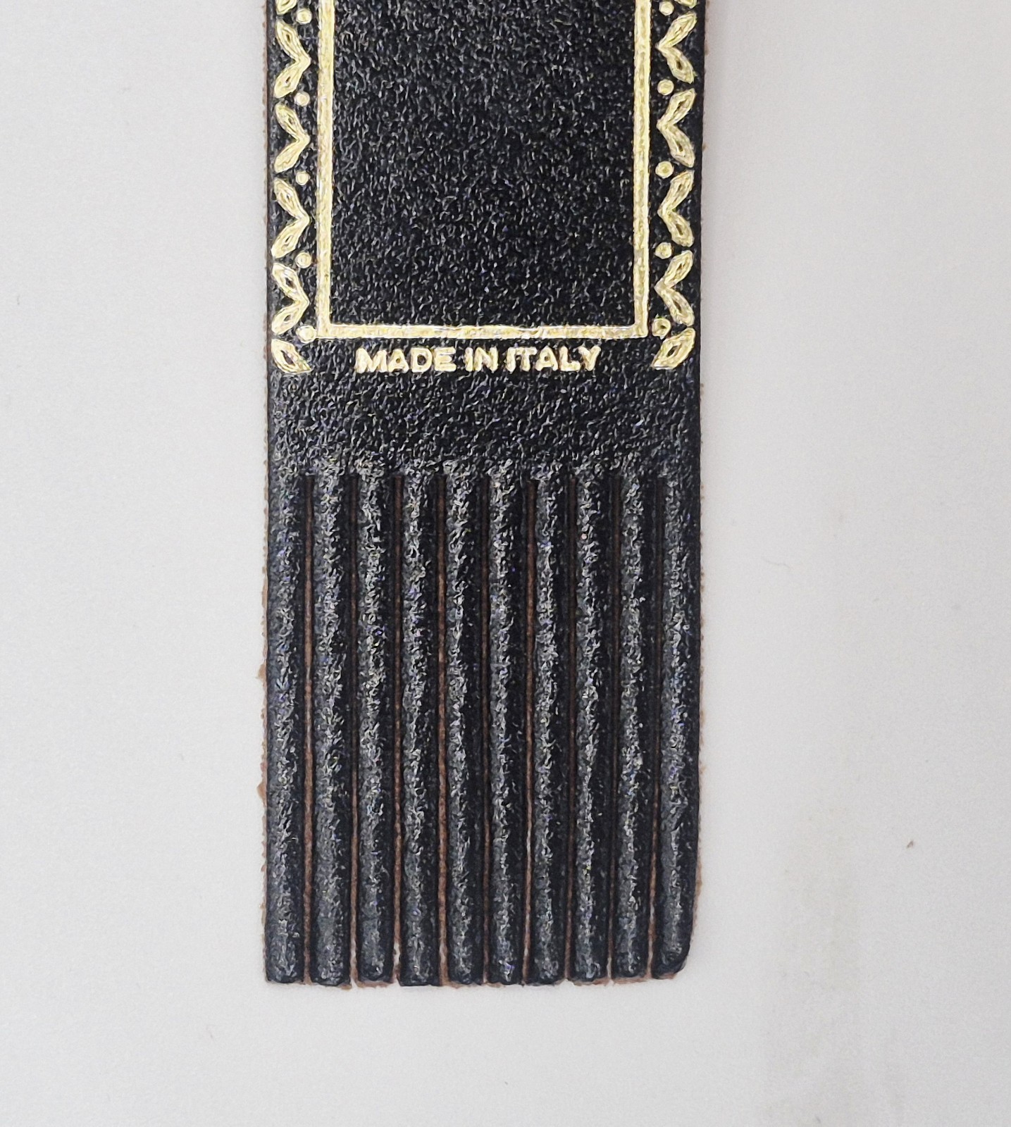 Set of 2 Black & Blue Leather Bookmarks Gold Gilded with Roadrunner, Italy, NEW