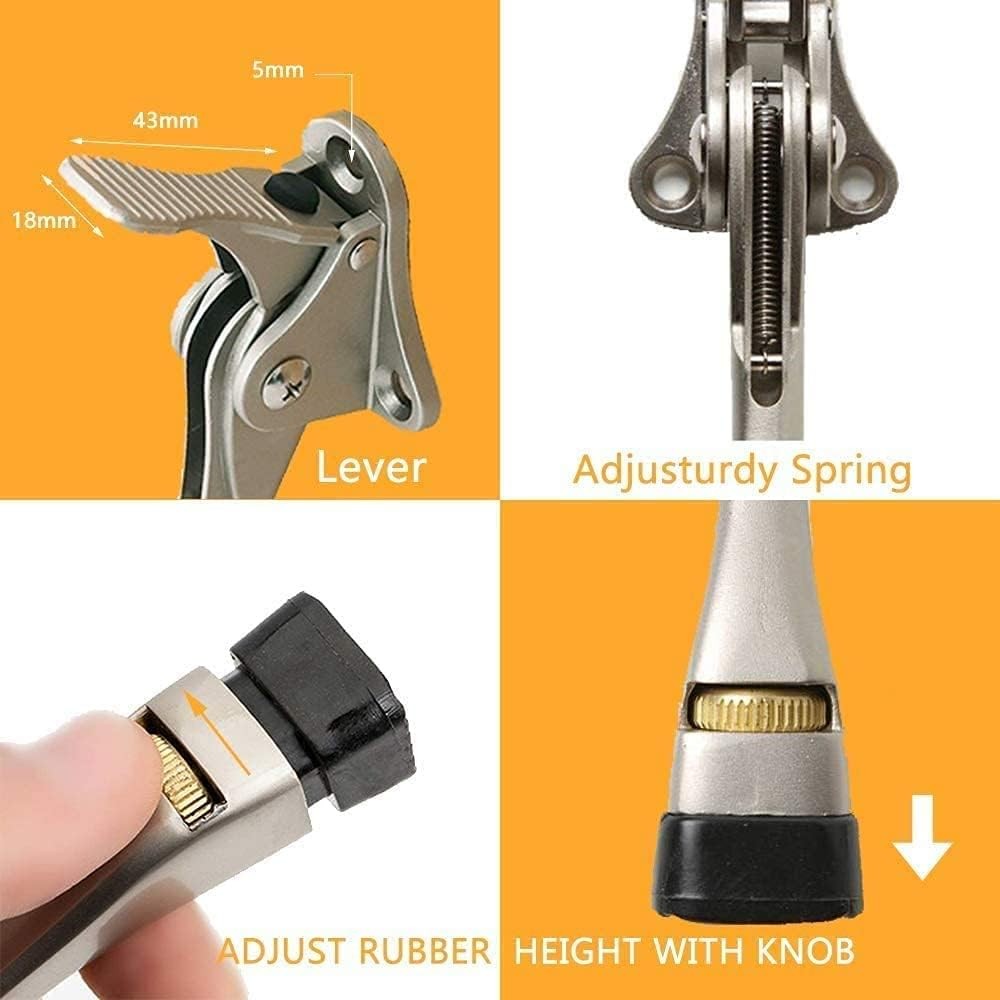 2 Pack Kickdown Door Stop One Touch Adjustable 4 Inch Chrome