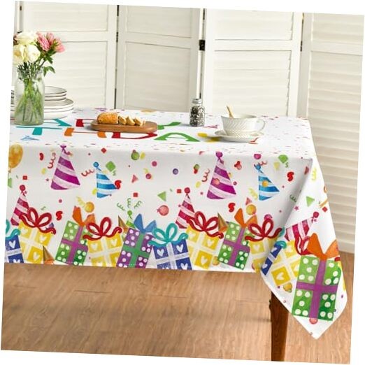 Birthday Tablecloth 60x140 Inch Rectangular, 60" x 140" (Rectangular) White