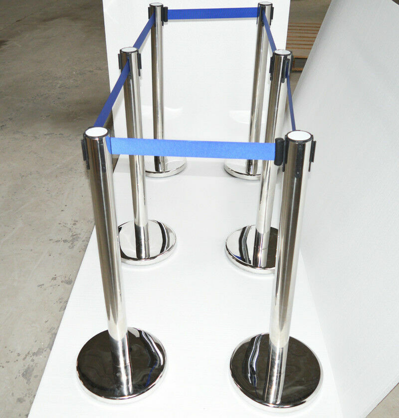 6PCS Stanchion Posts Queue Pole Retractable Belt Crowd Control Barrier Keep Safe