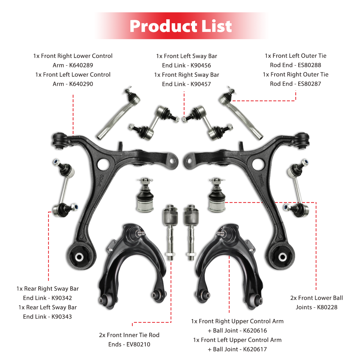 New 14pc Complete Suspension Kit for Honda Accord 2003 - 2007 Acura TSX - 2.4L