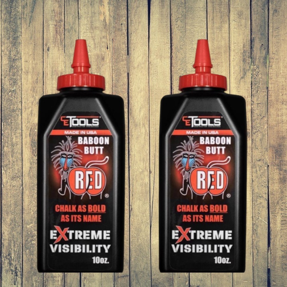 2 PK CE Tools 10 oz Permanent Extreme Visibility Marking Chalk Baboon Butt Red
