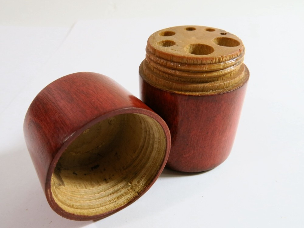 Antique Turned Box Shaped Treenware Drill Bit/Punch Storage Container—Refinished