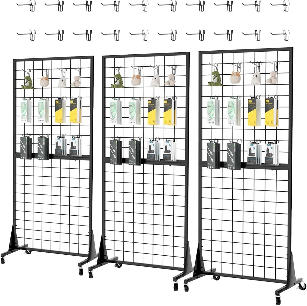 Display Grid Rack 3 Pcs 5.5 ft Panel Detachable Stand Craft Art Gridwall Tower