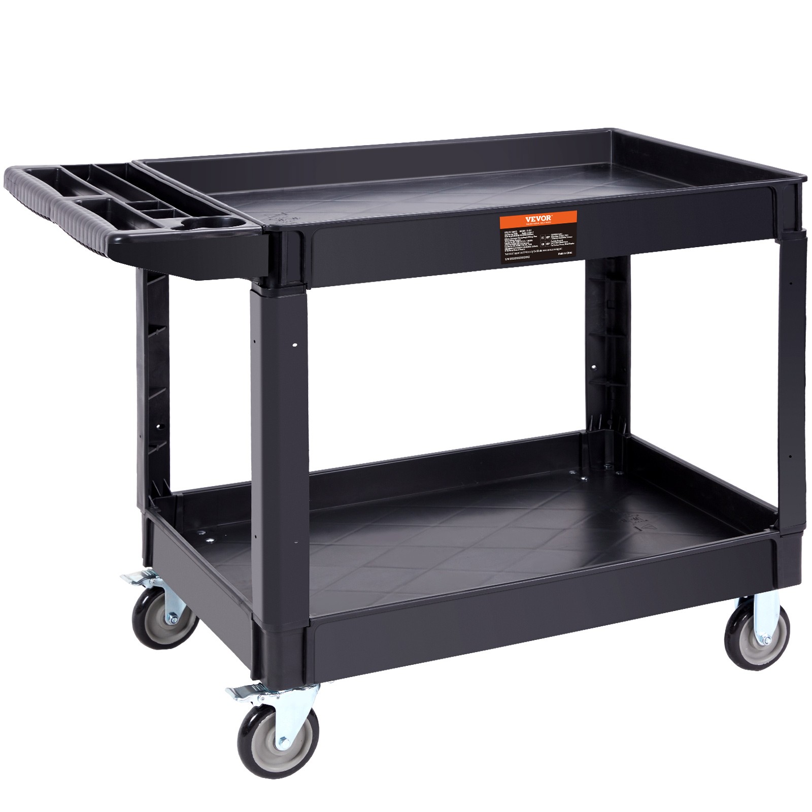VEVOR Utility Service Cart 2 Shelf 550LBS 360° Swivel Wheels (2 with Brakes)