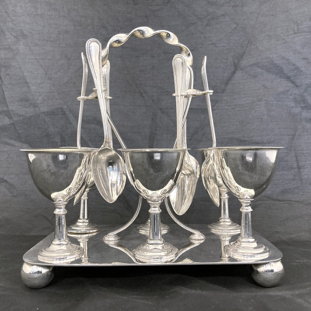 Antique art deco egg cruet serving set.