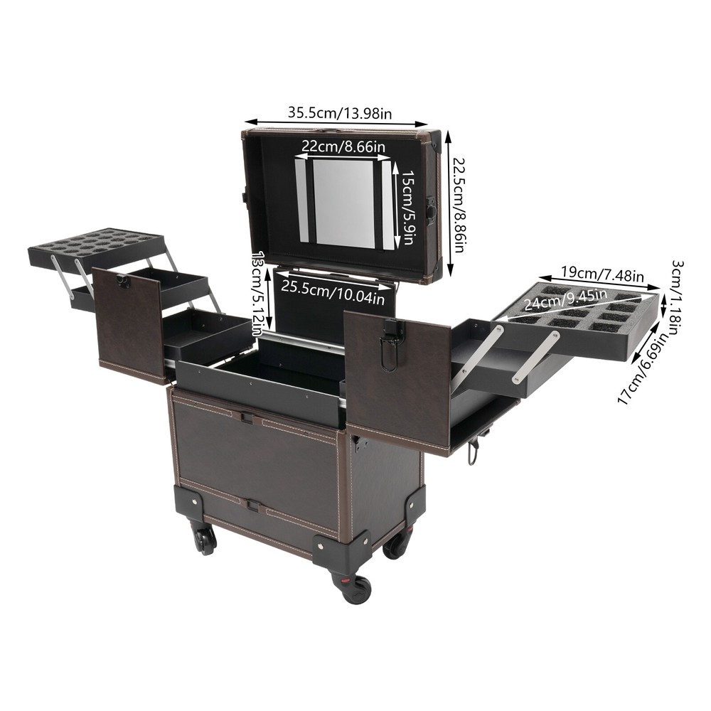 Rectangular Rolling Makeup Train Case Trolley Cosmetic Organizer Box with Mirror